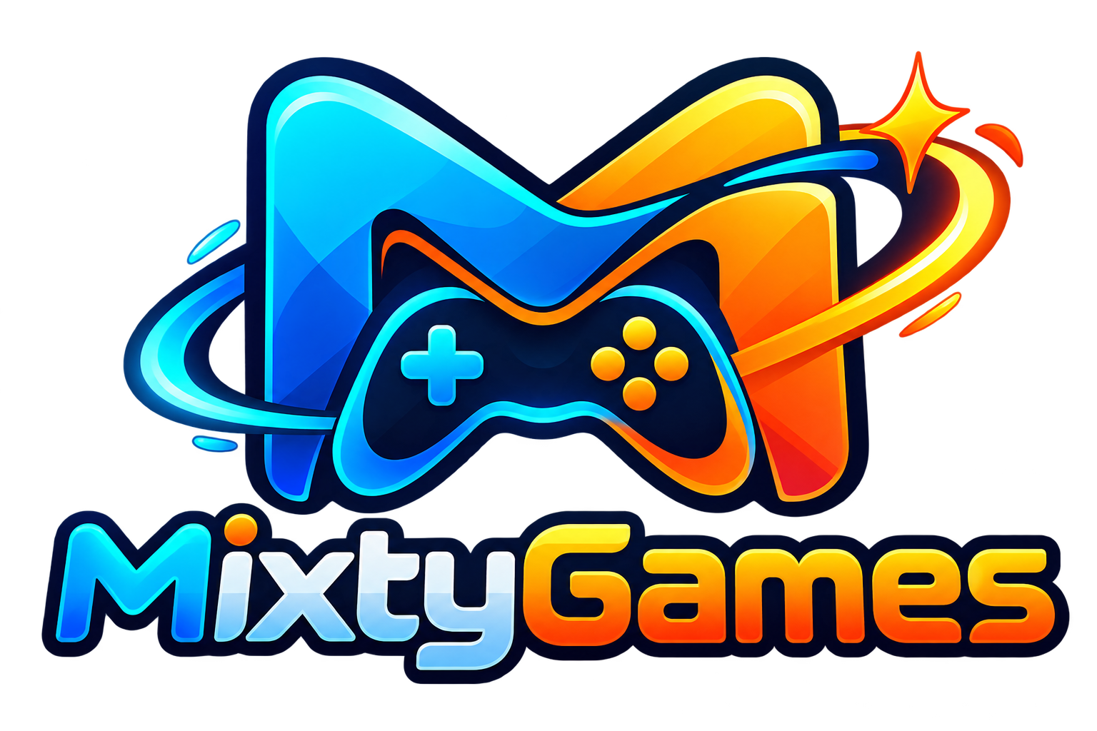 MixtyGames — cyan and orange M with a game controller